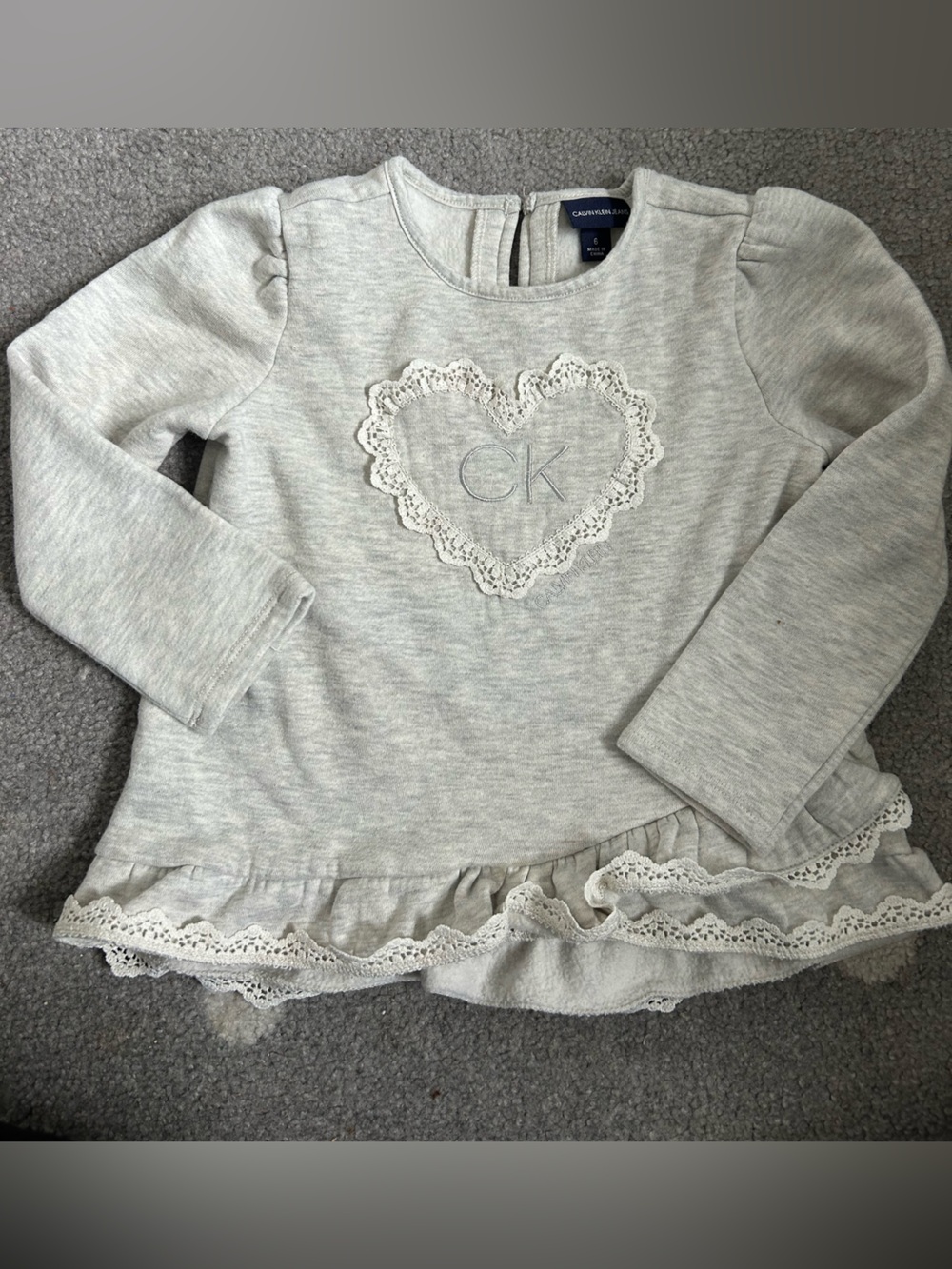 Calvin Klein Light Gray Lace Heart Sweatshirt